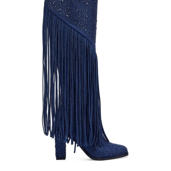 NWT Jessica Simpson Asire Fringe Boots Navy 8.5 - Picture 4 of 6